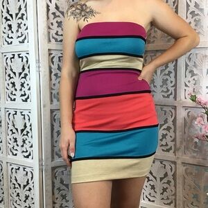 Mystic Strapless Bodycon Color Block Fitted Dress